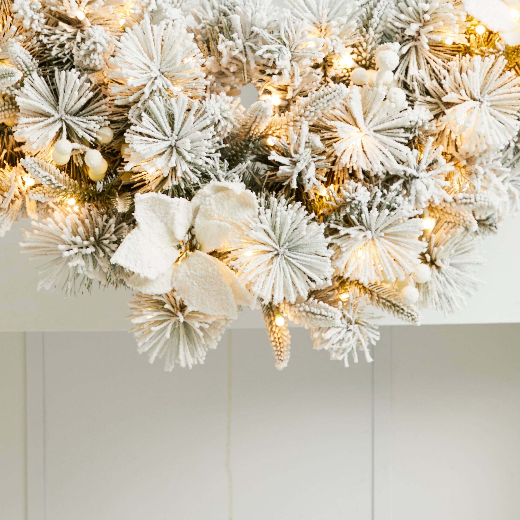 Glitzhome® 36" Pre-Lit Flocked Greenery Pine White Poinsettia & Berry Christmas Swag with Timer